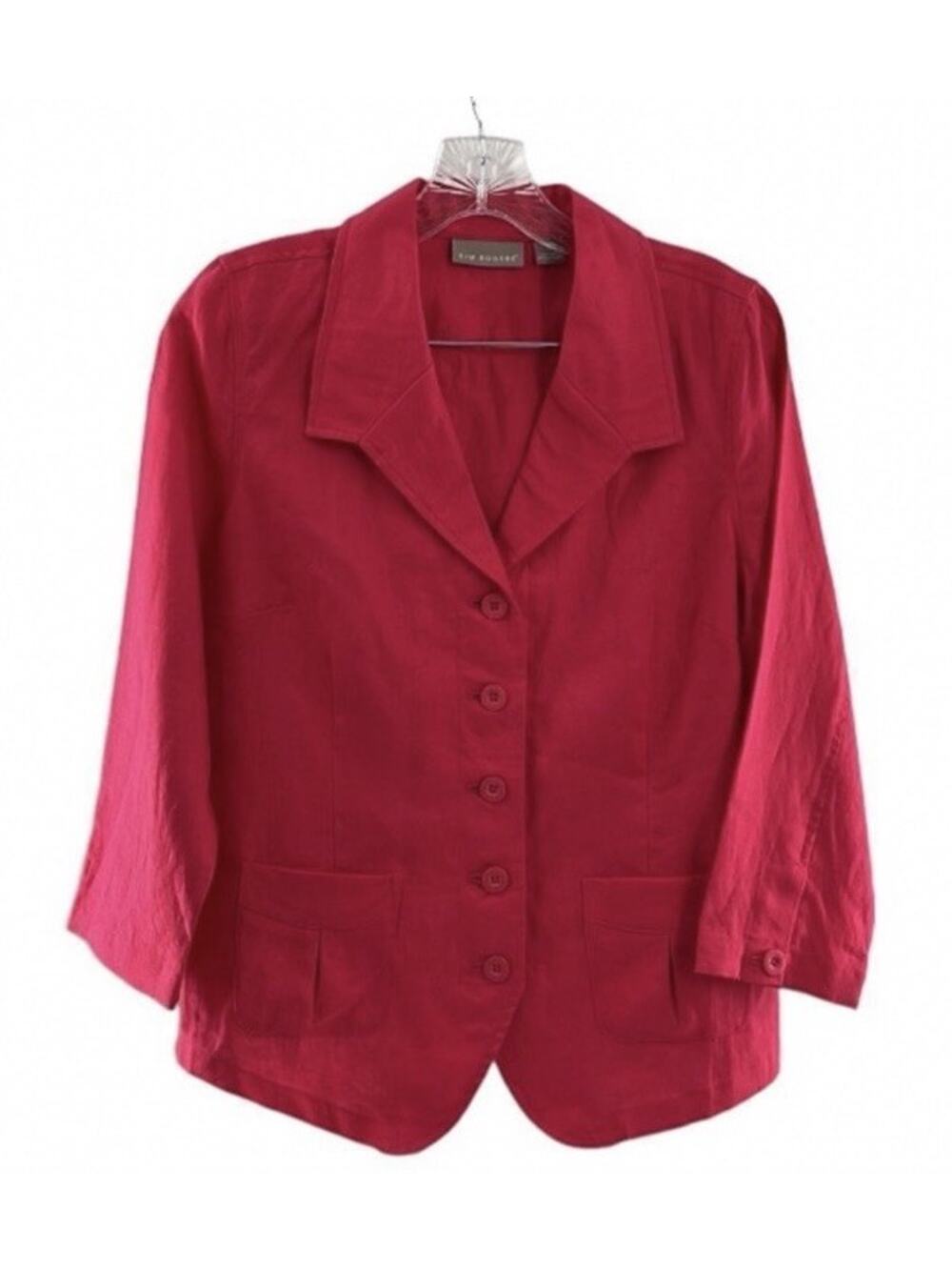 Kim Rogers Women Pink 100% Linen Button up Blazer Jacket 3/4 Sleeves Size 10